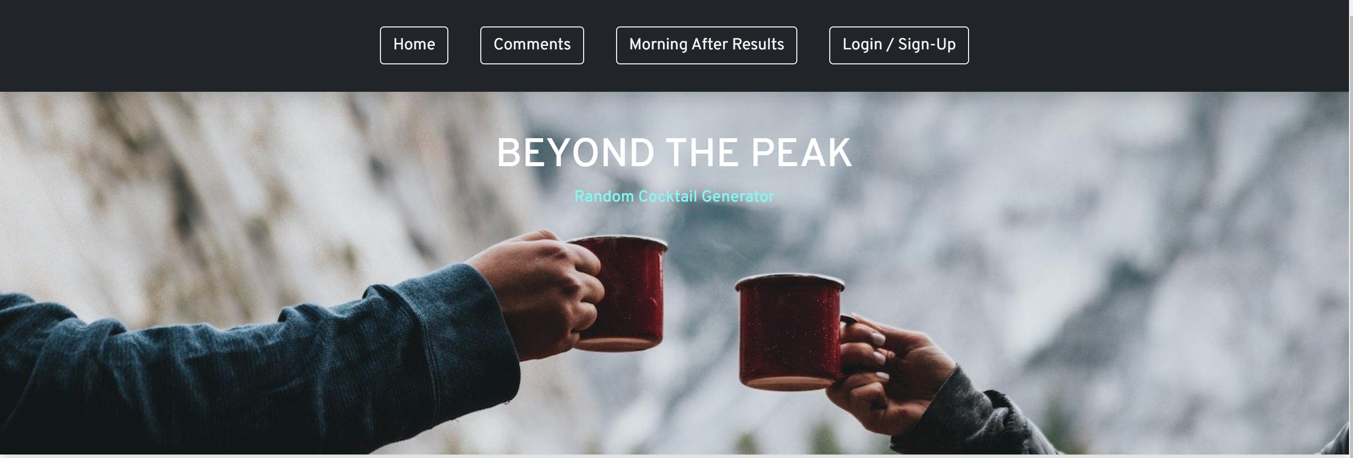 Screenshot of the Beyond the Peak random drink generator website